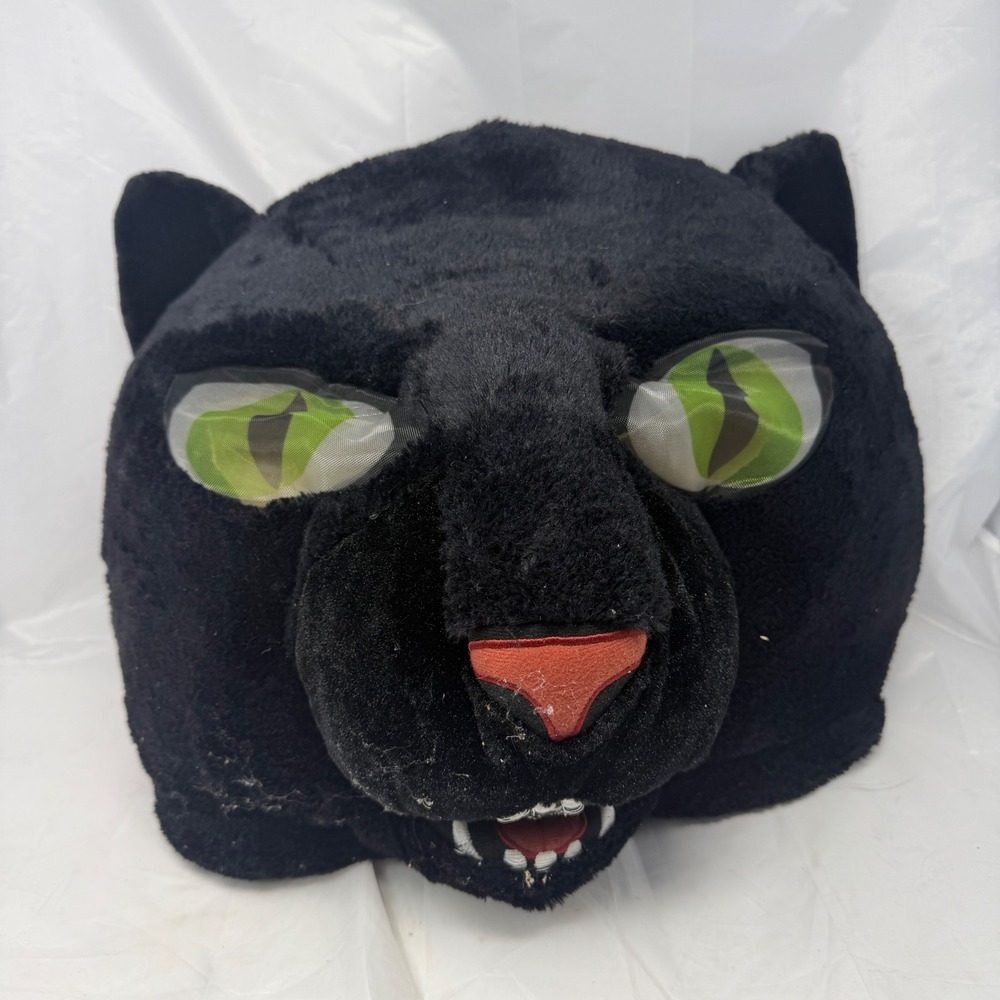 Black Panther Mascot Head Plush Faux Fur Costume Mask Green Eyes School Spirit